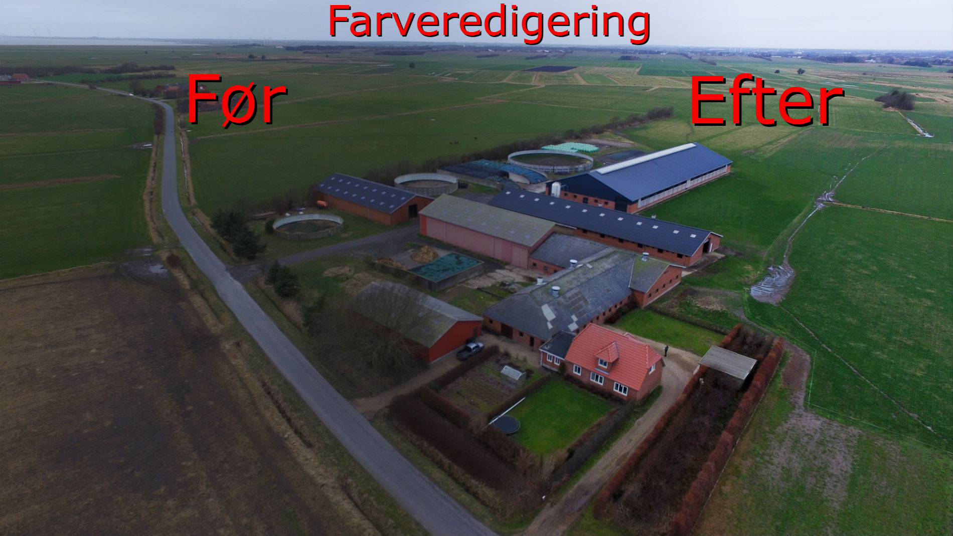 Venstre side er det gamle grå, højre side er efter redigeringen med farve korretion.